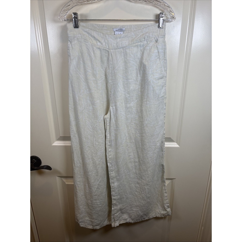 Nicole Miller New York 100% Linen Flax Wide Leg Crop Pants Medium Resort Coastal